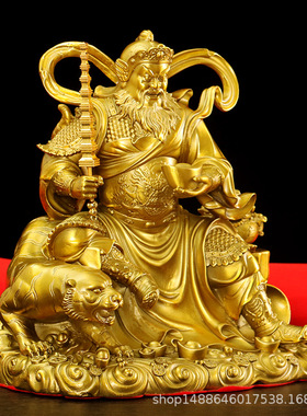 黄铜赵公明神像摆件新款骑虎武财神赵元帅家居客厅供奉招财工艺品