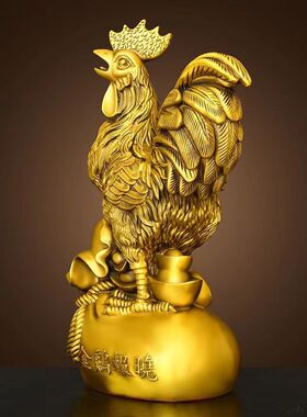 黄铜金鸡报晓元宝鸡摆件 家居客厅桌面生肖鸡吉祥公鸡摆放工艺品