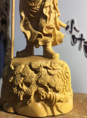 小叶黄杨木 立刀关二爷雕刻 家居艺品 摆饰摆件厂家供应