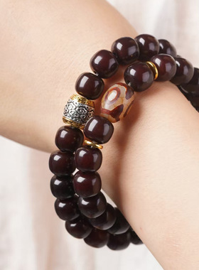 墨玉菩提桶珠DIY祥云款手链 规格10×11男女文玩装饰念珠厂家批发