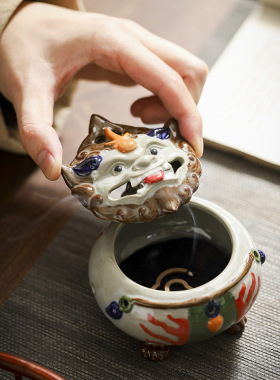 彩陶狻猊盘香炉 陶瓷手彩熏香摆件倒流香薰炉创意家居香插香道