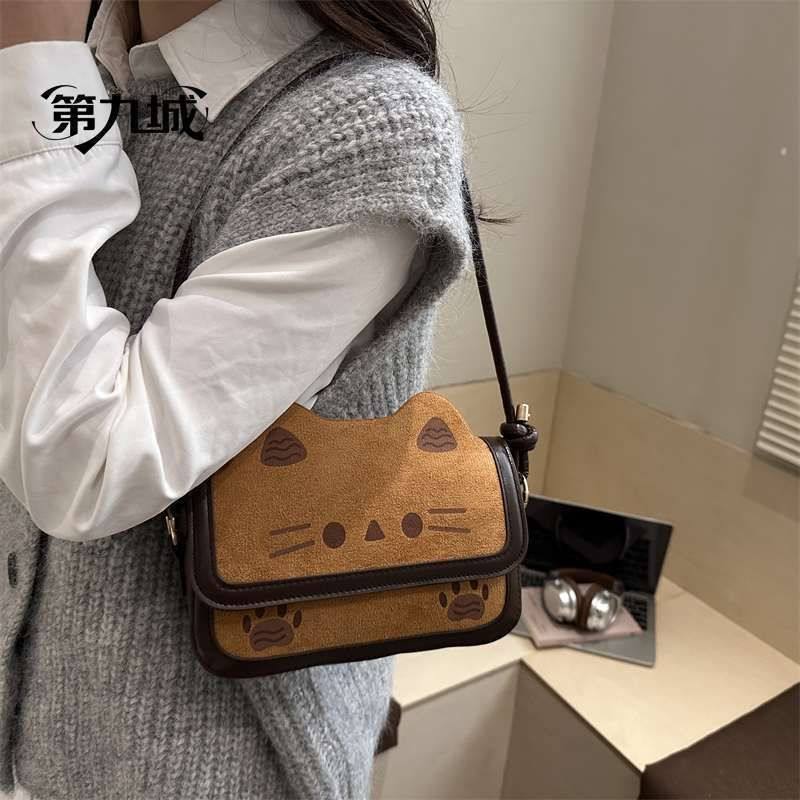 新款韩版复古小众可爱小猫单肩包女卡通学生斜挎包小众休闲手提包,淘宝优惠券,粉丝福利购,淘宝优惠卷