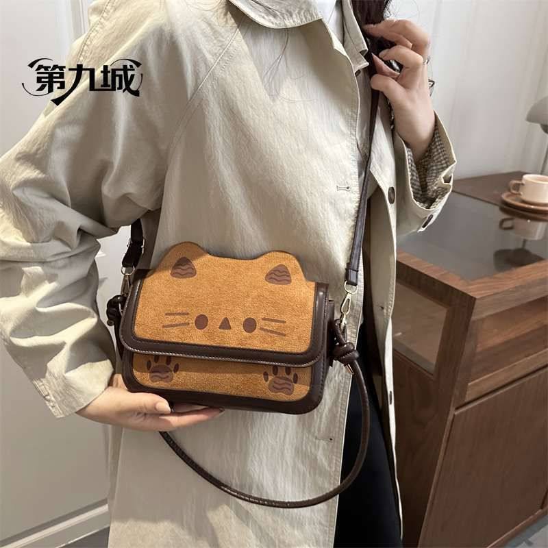 新款韩版复古小众可爱小猫单肩包女卡通学生斜挎包小众休闲手提包,淘宝优惠券,粉丝福利购,淘宝优惠卷