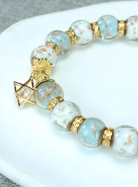 北京景区同款夜光蓝色金沙香灰琉璃手链吞金兽转运珠女款手串饰品