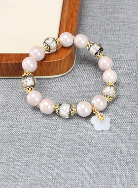 北京宫款珠光多彩转运手串粉瓷