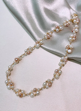 彩色淡水珍珠水晶缠绕手链项链