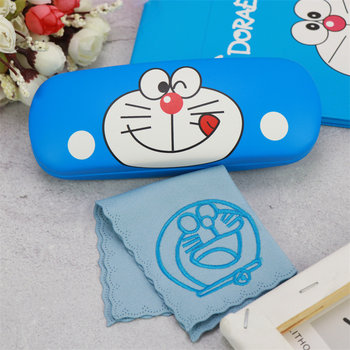 ກາຕູນ Doraemon Glasses Case Flat Mirror Case Pink Cat Glasses Case Myopia Mirror Case Free Glasses Cloth Cleaning Cloth