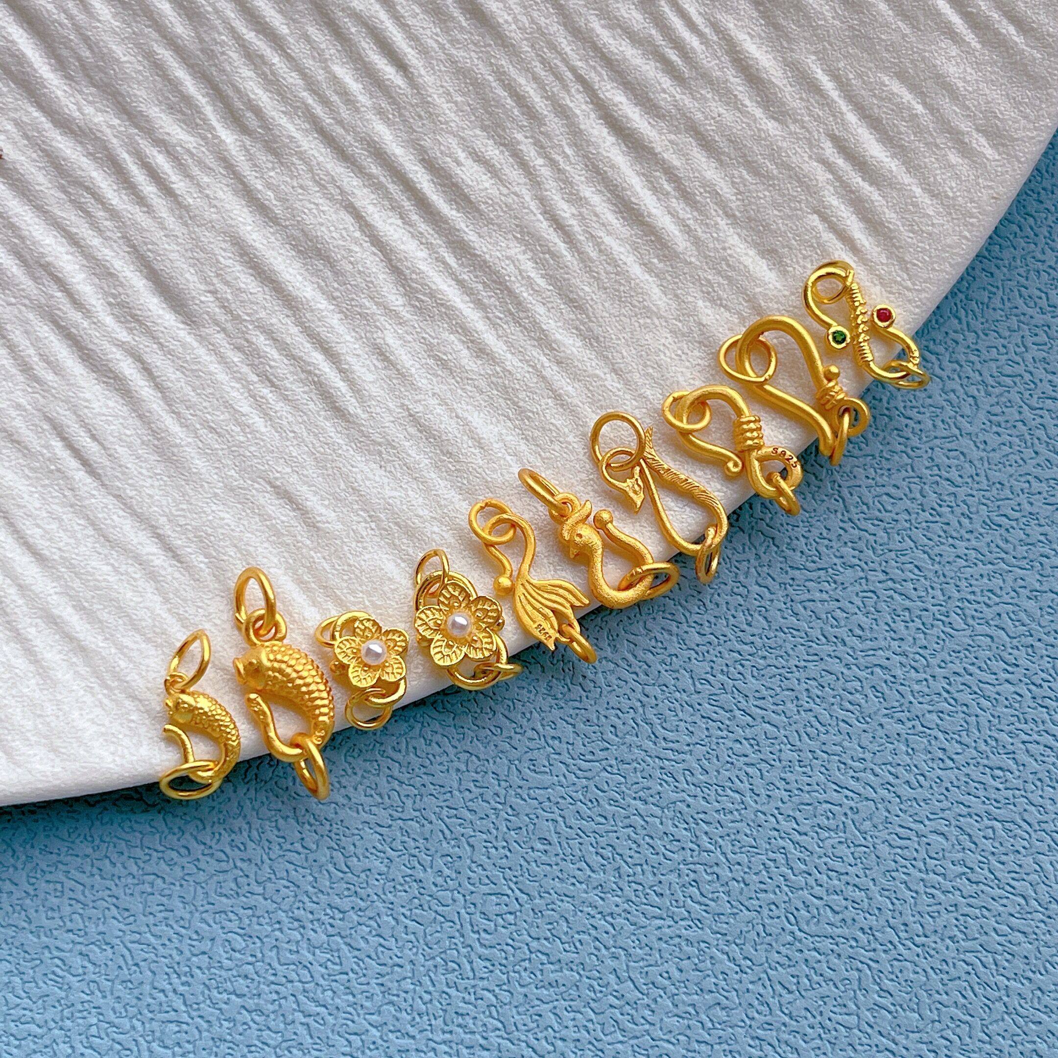 古法金s925银镀24K金配件手链项链凤凰S扣延长链珍珠小鱼扣子配饰,淘宝优惠券,粉丝福利购,淘宝优惠卷