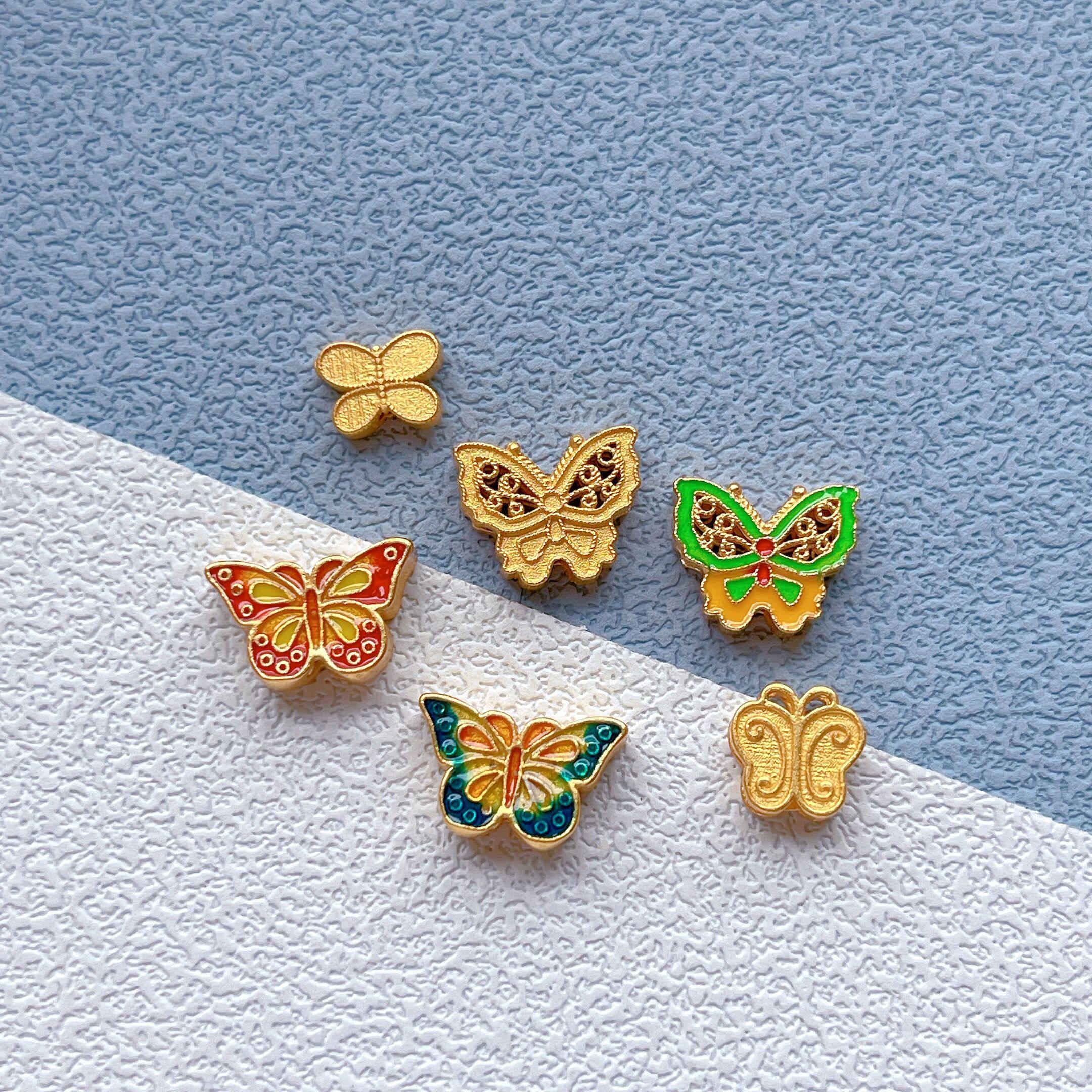 古法金s925银镀24K金配件烧蓝蝴蝶隔珠背云DIY手链串珠编绳配饰,淘宝优惠券,粉丝福利购,淘宝优惠卷