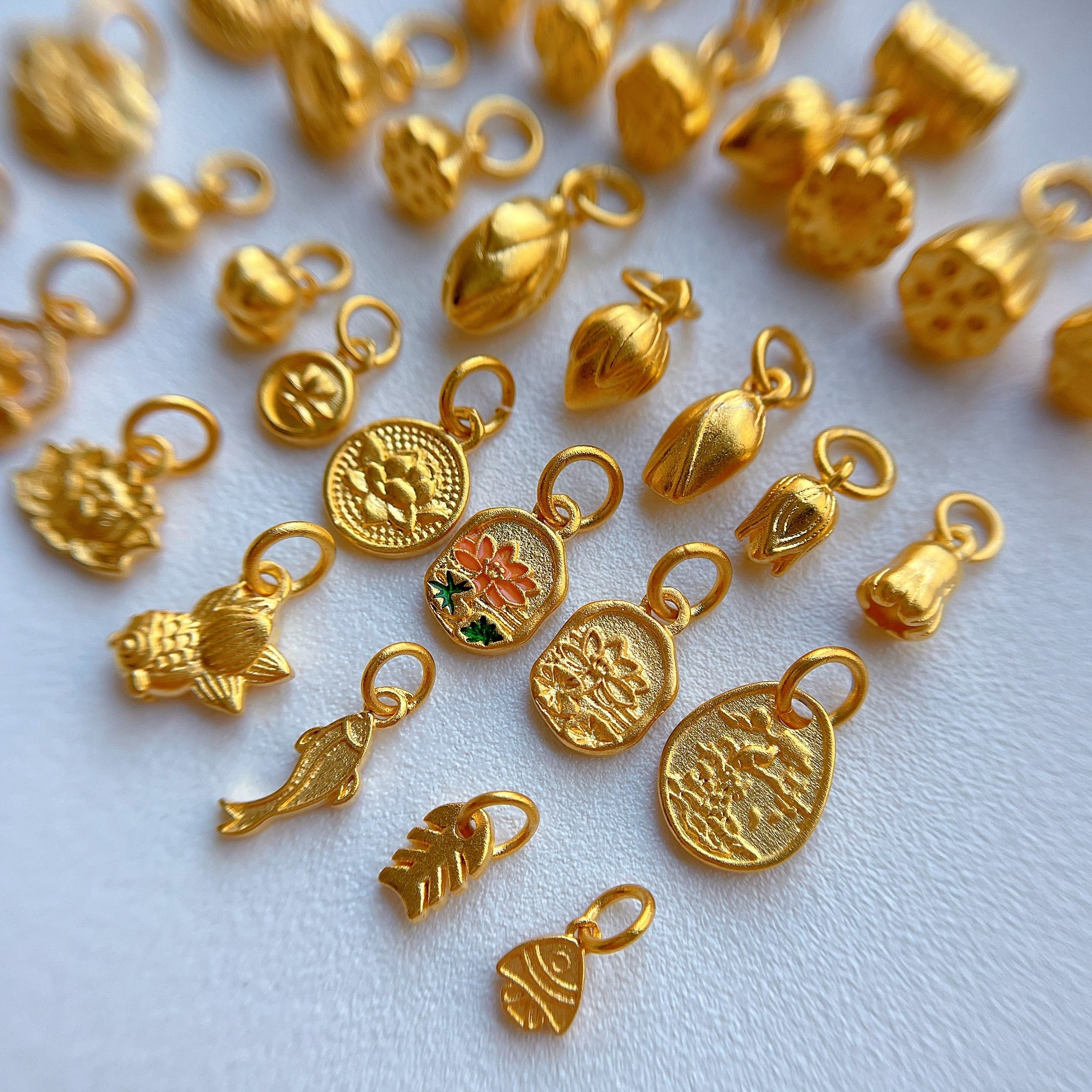 包24K金保色配件锦鲤小鱼莲花两世欢莲蓬花苞吊坠提溜挂坠diy手链,淘宝优惠券,粉丝福利购,淘宝优惠卷