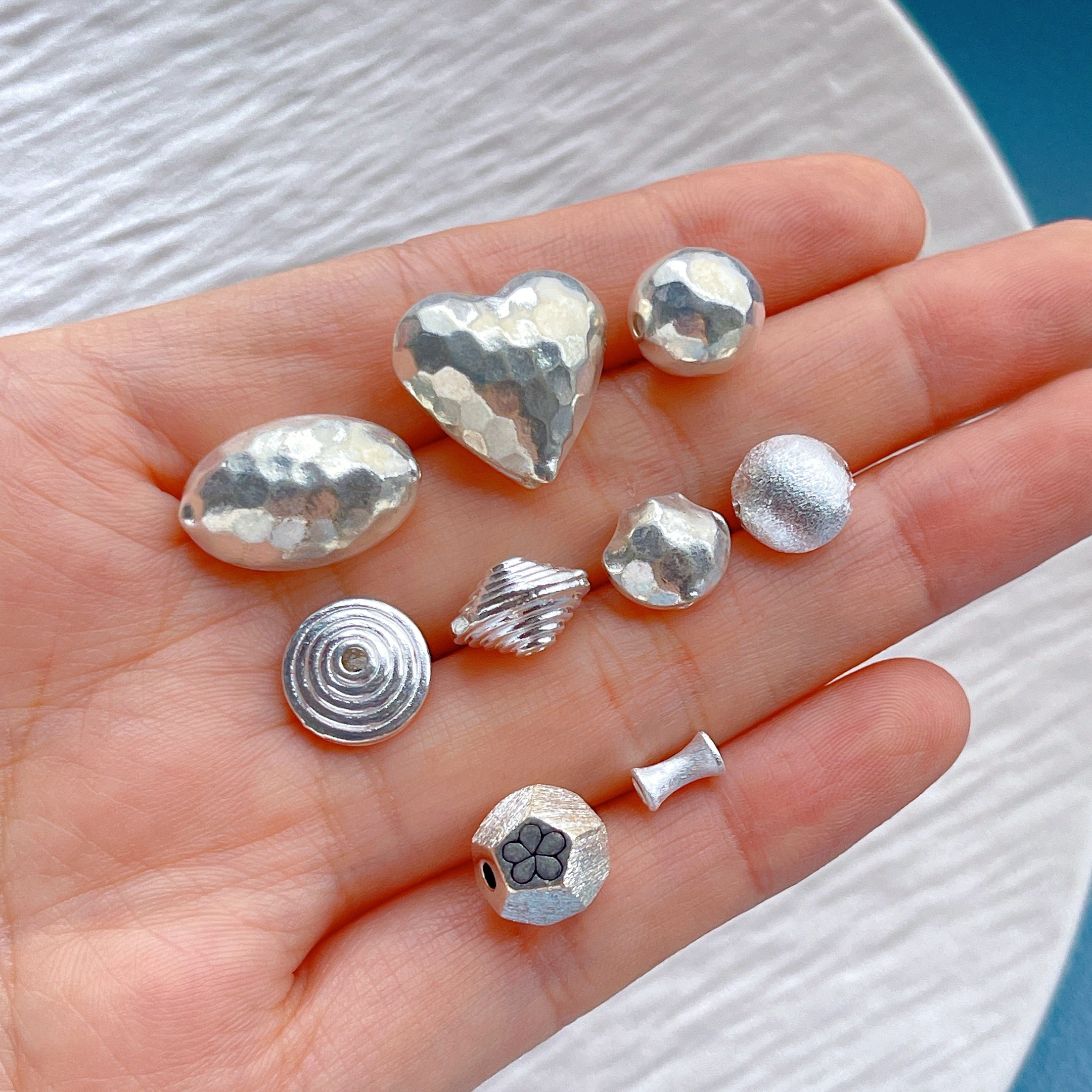 s925纯银饰配件锤纹拉丝竹节飞碟珠桶珠爱心隔珠diy手串项链编绳,淘宝优惠券,粉丝福利购,淘宝优惠卷