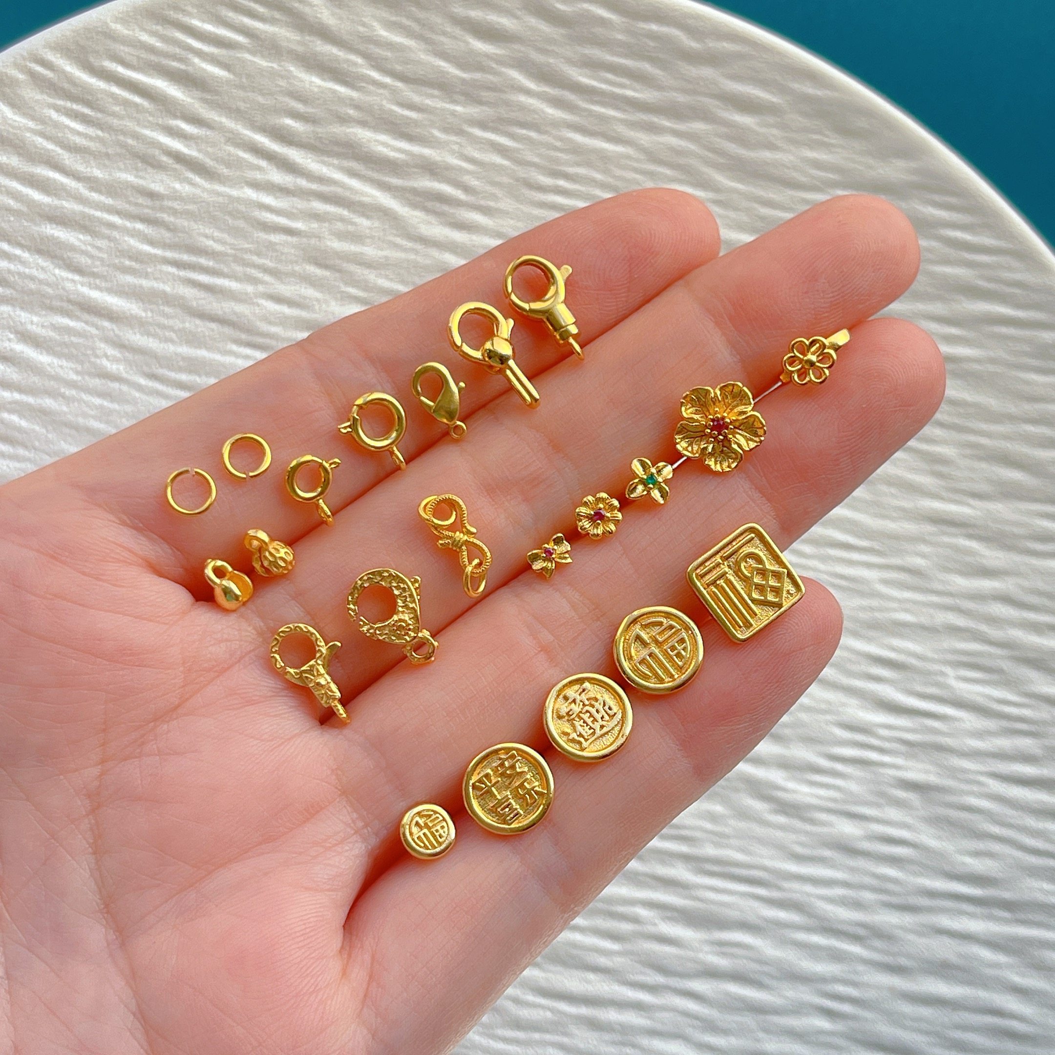 24K包金保色配件开口环弹簧扣龙虾扣S扣压襟纽扣diy手链项链编绳,淘宝优惠券,粉丝福利购,淘宝优惠卷