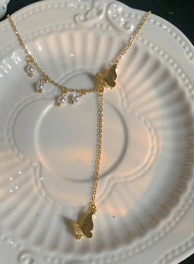 复古蝴蝶珍珠锁骨链小众设计