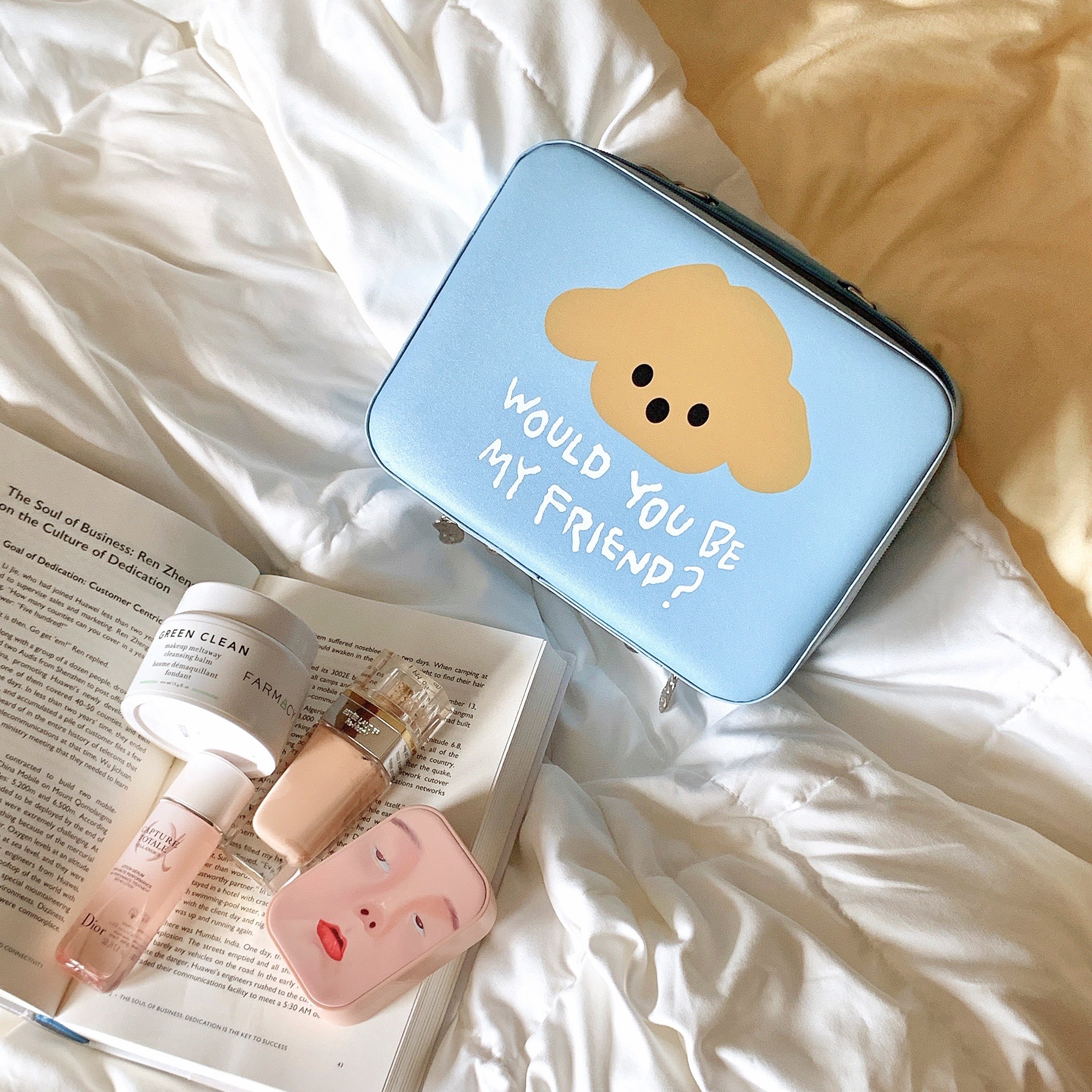 实用主义！原创ins风化妆包女奶油蓝小狗化妆箱大容量便携收纳盒,淘宝优惠券,粉丝福利购,淘宝优惠卷