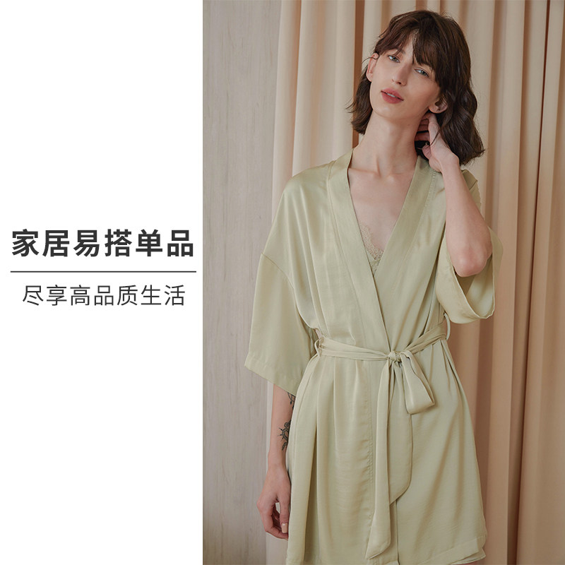 hsia遐中长款浴袍婚礼新娘薄款晨袍 遐内衣睡袍/浴袍