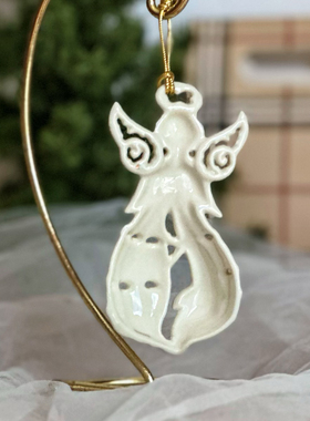 持续瓷生 出口尾货字母铃铛镂空天使喇叭描金装饰圣诞树挂件