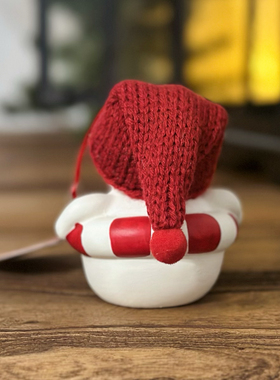 持续瓷生 Department56陶瓷雪娃红帽潜水镜救生圈雪宝创意工艺品