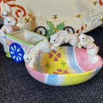 Continuous porcelain raw foreign trade orders Ceramic bunny stroller lifting basket candlestick party pendulum pieces Handicraft Gifts