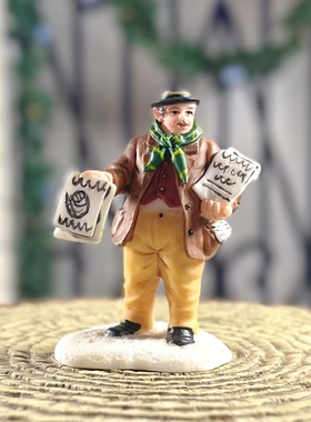 持续瓷生 树脂owell房子场景人物买报信箱报花女人摆件装饰