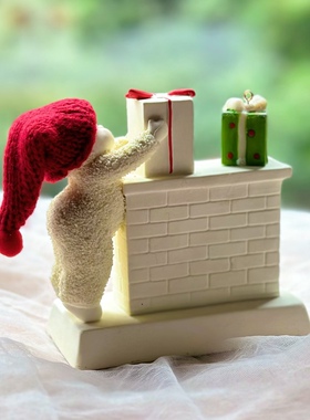 持续瓷生美国D56陶瓷雪娃雪宝白色婴儿床壁炉DIY少件蝴蝶结礼物盒