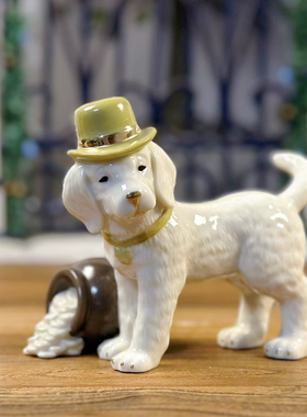 陶瓷帽子写实宠物狗动物摆件