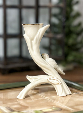 持续瓷生 出口陶瓷镂空描金天使鸟烛台笔筒储物家居装饰