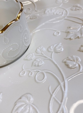 持续陶瓷浮雕描金餐盘一套