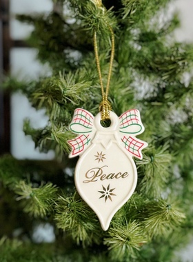 持续瓷生陶瓷蝴蝶结雪花描金精致圣诞树花瓶挂牌装饰瓷牌