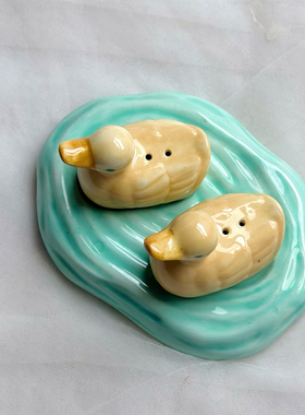 持续瓷生 出口订单尾货草原之路黄色鸭子粉瓶调料罐底座裂釉瑕疵