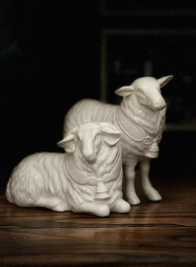 持续瓷生 白膜陶瓷天使动物羊装饰工艺品DIY手伴创意人物摆件