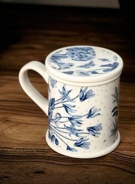 持续瓷生英国波特美林portmeiri**蓝色花把手马克杯早餐咖啡杯
