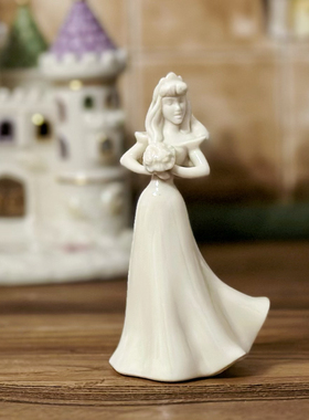 持续瓷生 出口陶瓷白膜迪士尼公主梅林达摆件卡通公仔手伴工艺品