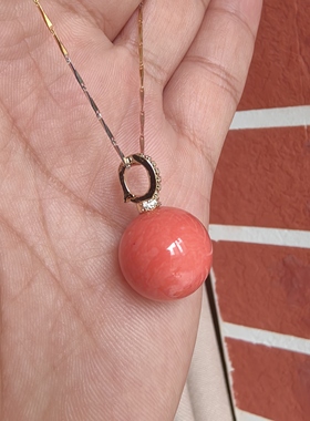 橘粉色珊瑚吊坠女款项链锁骨链吊 925银镀金扣头配彩银链高端包装