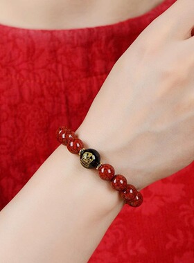 天然原矿晶体砂朱砂手链本命年本命佛晶体手串十二生肖男女款批发