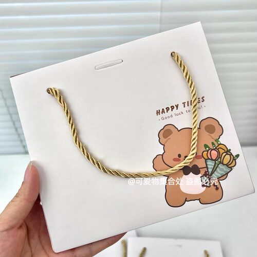 可爱儿童礼品袋卡通小熊双面图案礼物手提袋配丝带礼袋伴手礼纸袋 - 图3