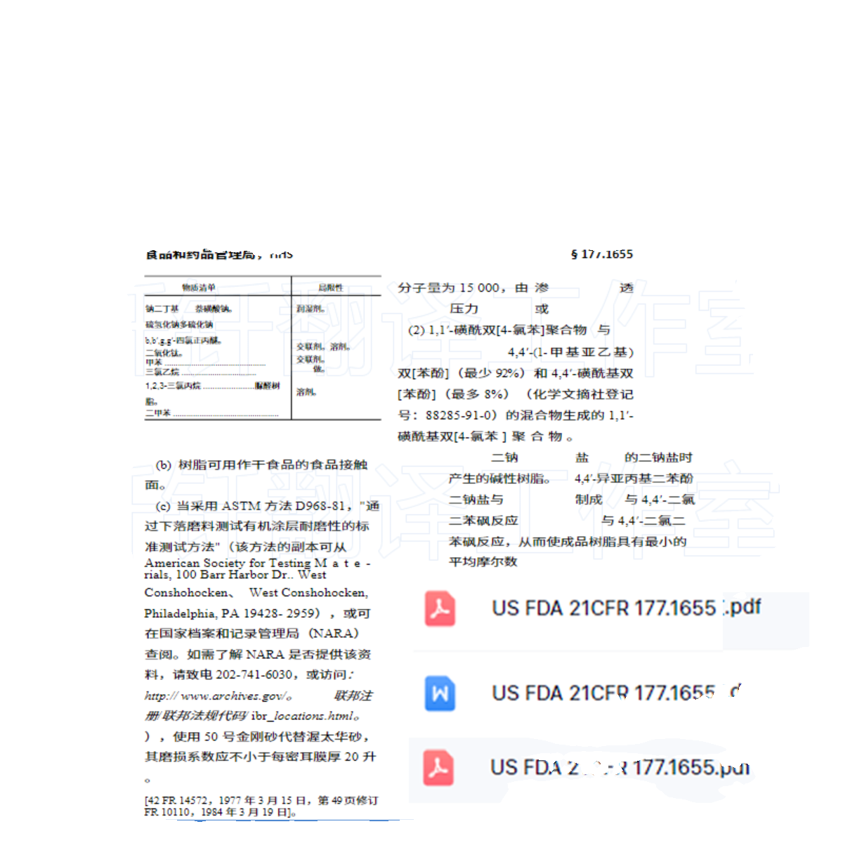 US FDA 21CFR 177 1655 中文+原文 中英文标准翻译资料下载 - 图0