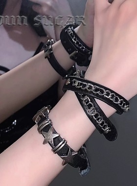 朋克女童y2k嘻哈手链手环暗黑摇滚风配饰爵士街舞皮质手圈男女潮