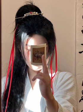 儿童新中式古风飘带发冠女童马尾发饰汉服束发头冠花木兰古典头饰