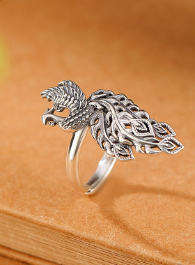 S999足银复古做旧凤凰涅槃戒指