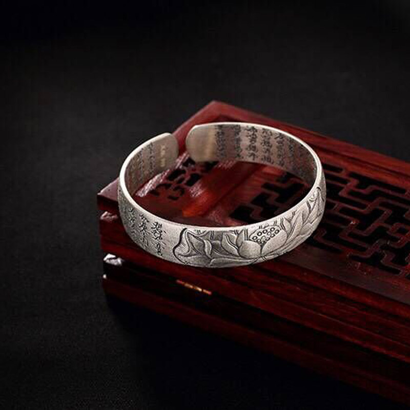 乡恋情复古莲花般若波罗蜜s999足银 乡恋情手镯