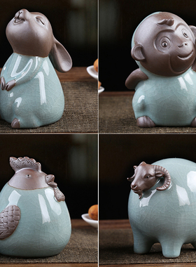 可爱十二生肖马兔羊陶瓷家居摆件