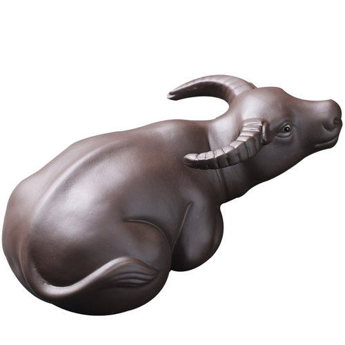 紫砂水牛茶宠摆件牛转乾坤茶玩招财生肖卧牛精品茶桌陶瓷风水可养 - 图3