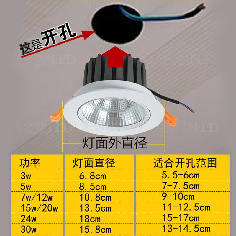 led射灯cob筒灯20w嵌入式服装店铺商用15w聚光30瓦吊顶无主天花灯