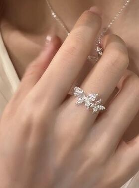 S925镀银甜酷立体蝴蝶戒指女ins风小众设计感个性开口指环网红创