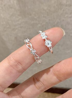 S925镀银甜酷蝴蝶花朵戒指女蝶恋花精致优雅轻奢开口指环几何百搭