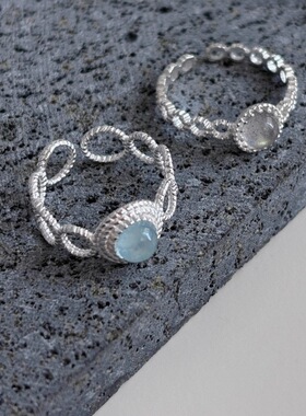 S925镀银天蓝戒指女精致优雅轻奢百搭时尚叠戴开口指环ins风小众