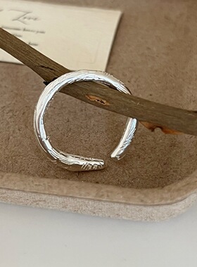 S925镀银简约冷淡风几何素圈戒指女ins风小众设计感百搭开口指环