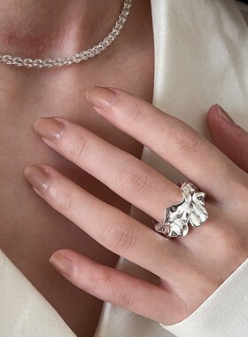 S925镀银几何不规则裙摆戒指女简约冷淡风气质百搭开口指环ins风