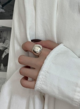 光面面包戒指女个性气质金属时髦S925银开口指环小众创意食指戒潮