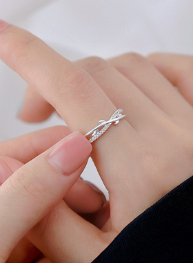 S925镀银简约树枝环绕戒指女百搭时尚叠戴精致优雅镀银开口指环食